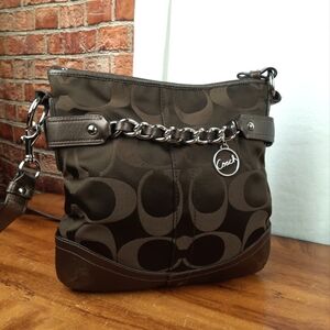 Coach Brown Signature Canvas Chain Crossbody Bag